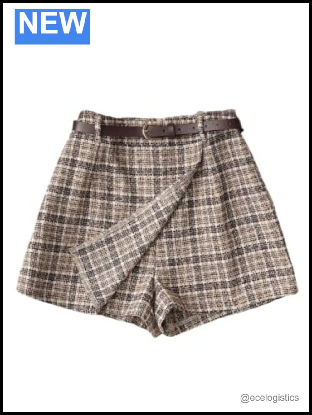 Women's High Rise Plaid Zip Up Wrap Shorts with Belt
